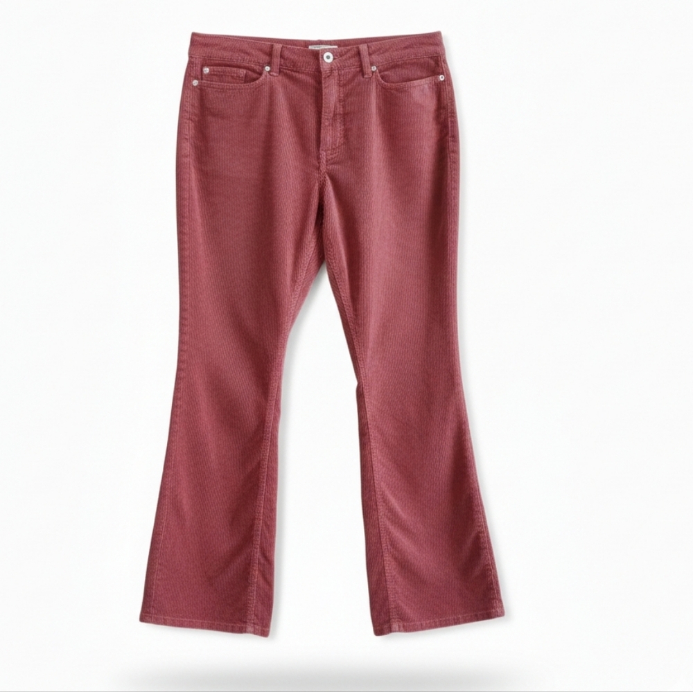 Anthropologie Pilcro The Yaya Mid Rise Crop Flare Corduroy Jeans Pink 32 Boho - Picture 2 of 11